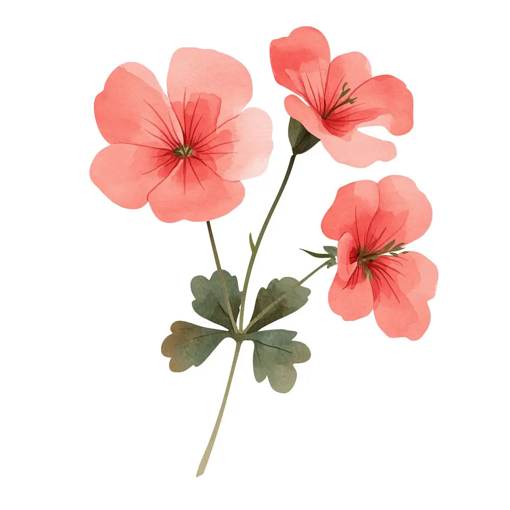 ภาพวาดสีน้ำของดอกโรสเจอเรเนียมสีชมพู