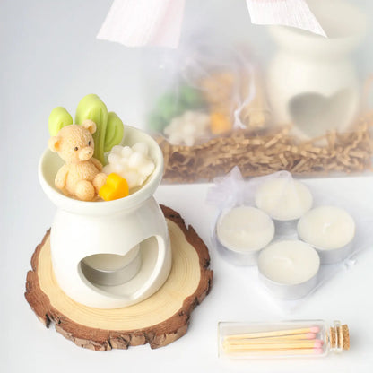 เตาอโรมาเซรามิกขนาดมินิและขวดไม้ขีดไฟ อุปกรณ์พื้นฐานในเซ็ตของขวัญสำหรับจุดแว็กซ์หอมสร้างบรรยากาศ