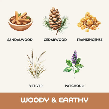 ส่วนผสมกลิ่น Woody & Earthy แว็กซ์หอม Mix & Melt Dalayla: แซนดัลวูด ซีดาร์วูด กำยาน เวทิเวอร์ แพทชูลี